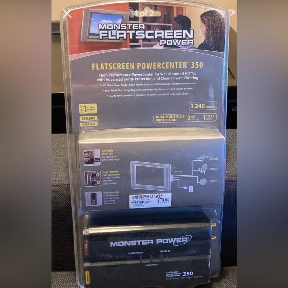 Monster FlatScreen PowerCenter 350: surge 3240 Joules of absorption capacity.